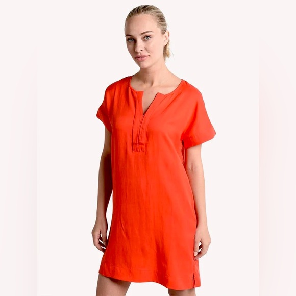 Red Tencel Linen Ellison Shift Dress - Picture 2 of 7